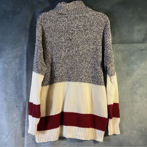 Cable Knit Turtleneck Colorblock Oversized Boxy Sweater Sz XL Sock Monkey Style - Picture 2 of 7